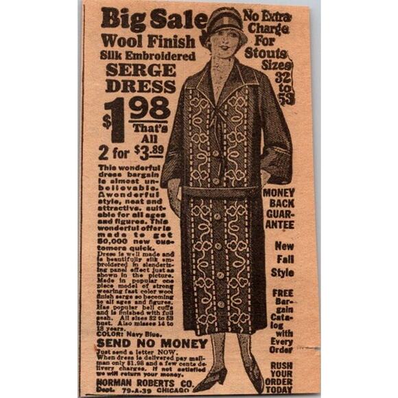 Norman Roberts Co. Silk Embroidered Serge Dress Chicago IL 1926 Ad SAI2-M3 - Picture 2 of 2